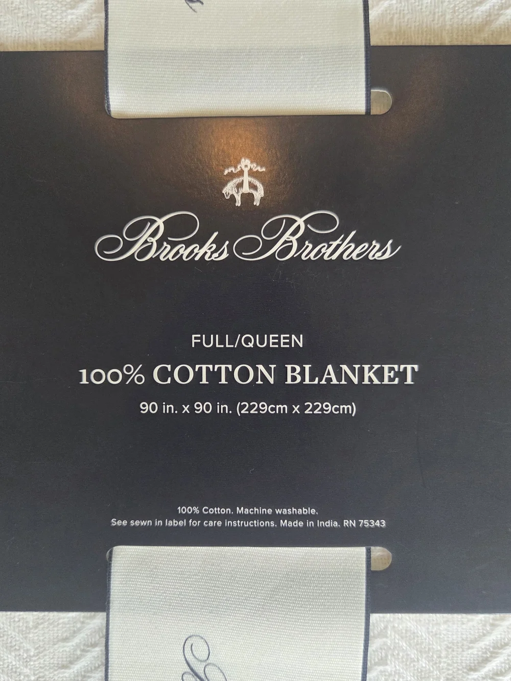 Brooks Brothers White Cotton Full/Queen Textured Blanket